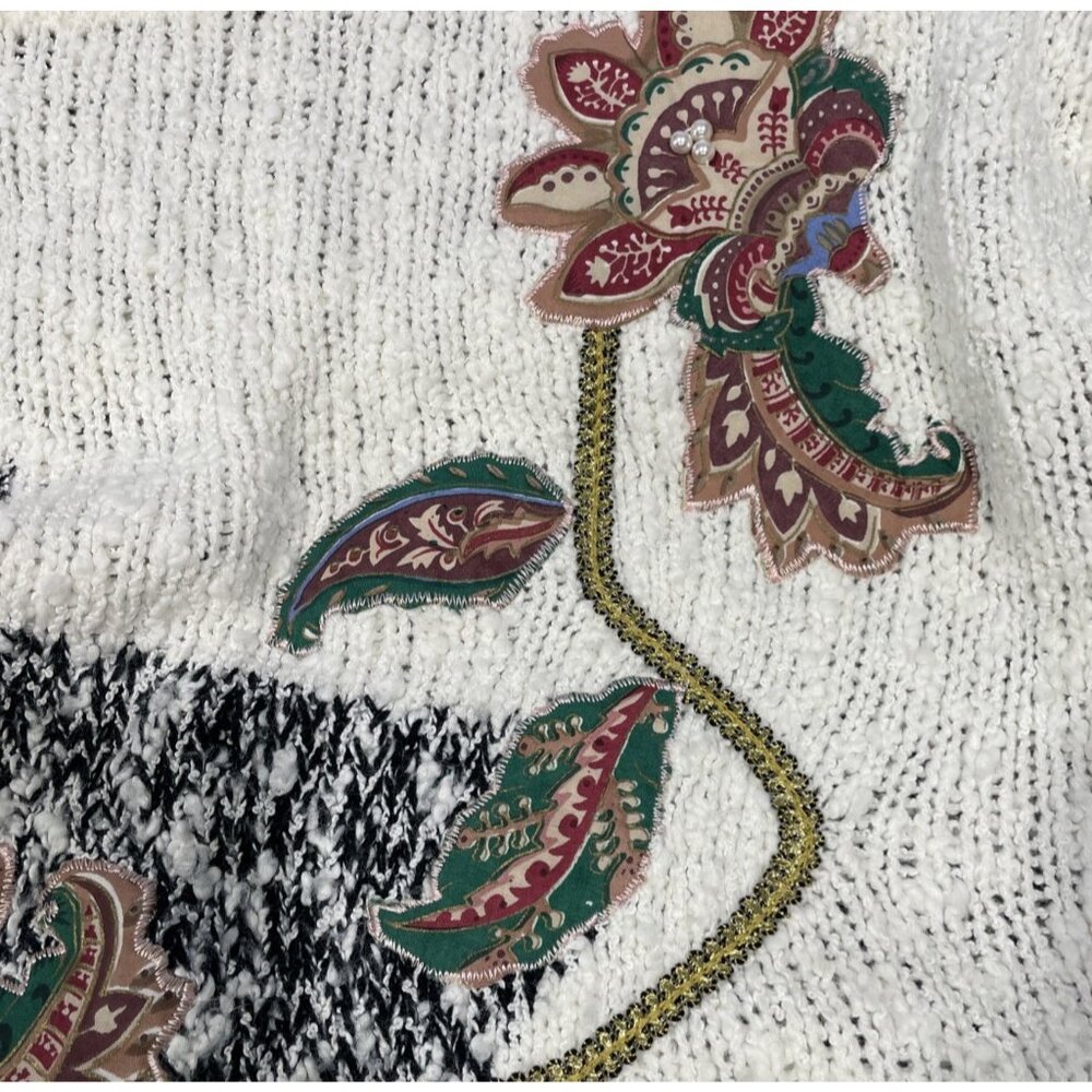 Vintage 80s Granny Sweater size M White Pink Floral Cottagecore Grandma Retro 3D - Picture 3 of 14